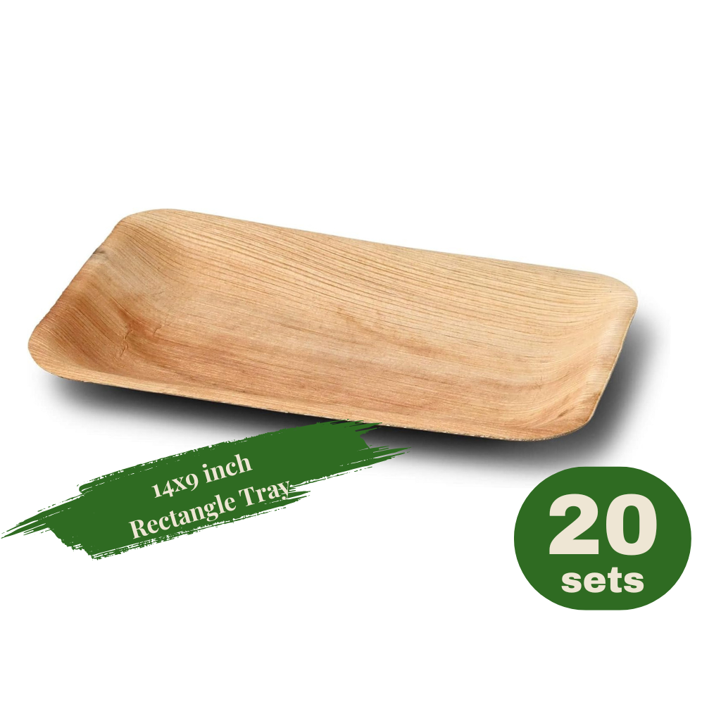 9x14 Palm Leaf Rectangle Tray – Eco-Friendly Disposable Serving Platter (20 pcs)