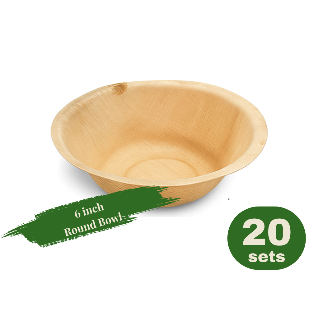 6inch Palm Leaf Round Bowl – Eco-Friendly Disposable Serving Bowl (460ml, 20 pcs)