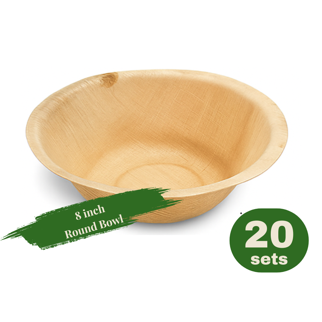8inch Palm Leaf Round Bowl – Eco-Friendly Disposable Serving Bowl (950ml, 20 pcs)