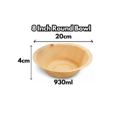 8inch Palm Leaf Round Bowl – Eco-Friendly Disposable Serving Bowl (950ml, 20 pcs)