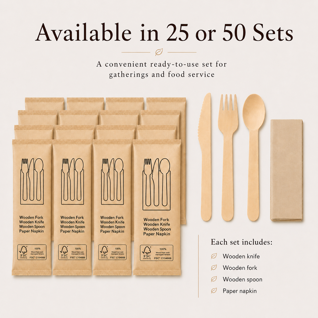 MasoPalm Birchwood Cutlery Set with Napkin