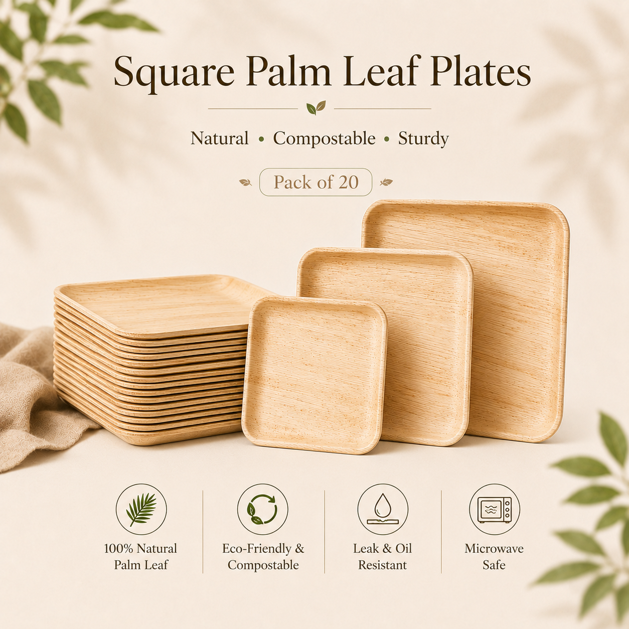 MasoPalm Palm Leaf Square Plates