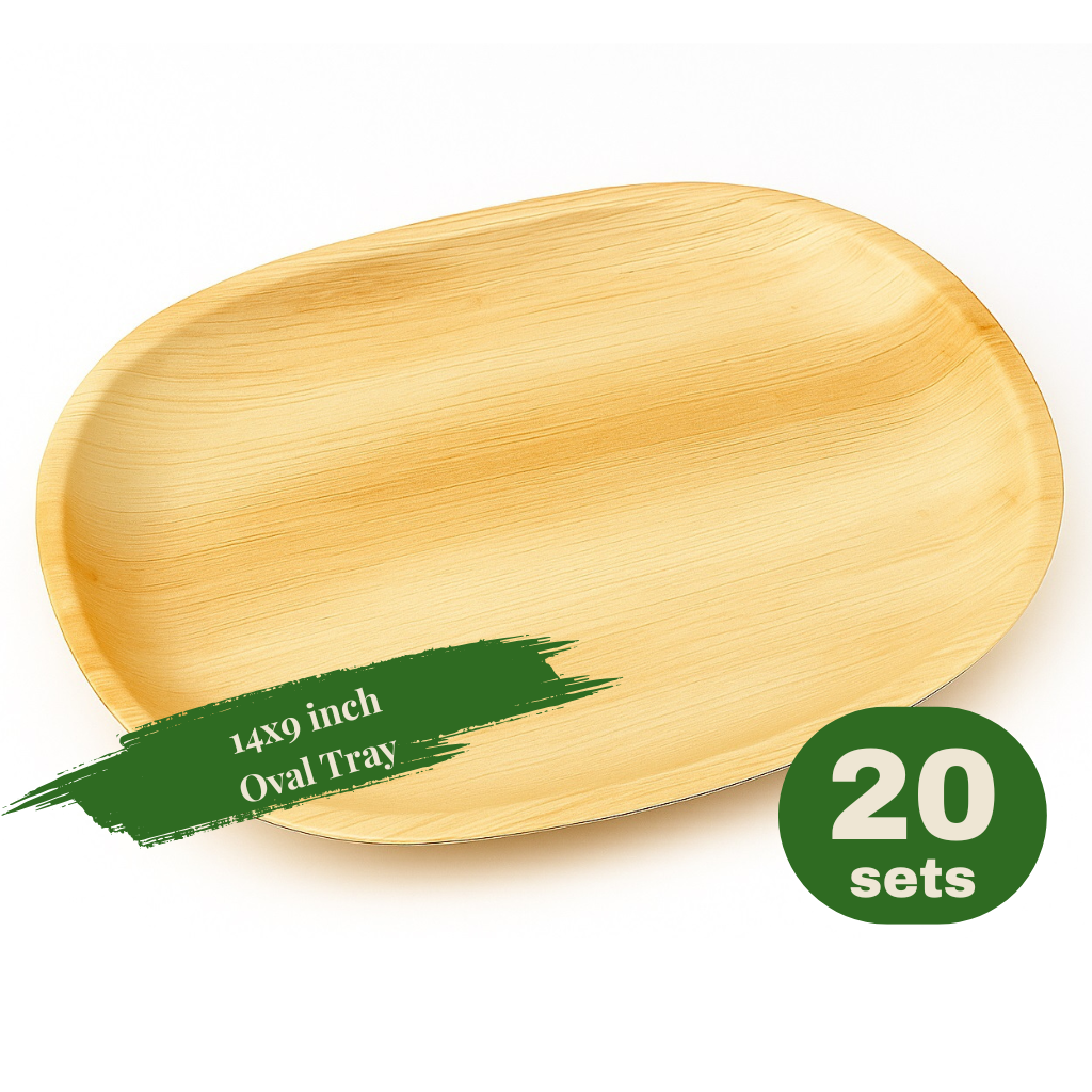 9x14 Palm Leaf Oval Tray – Eco-Friendly Disposable Serving Platter (20 pcs)