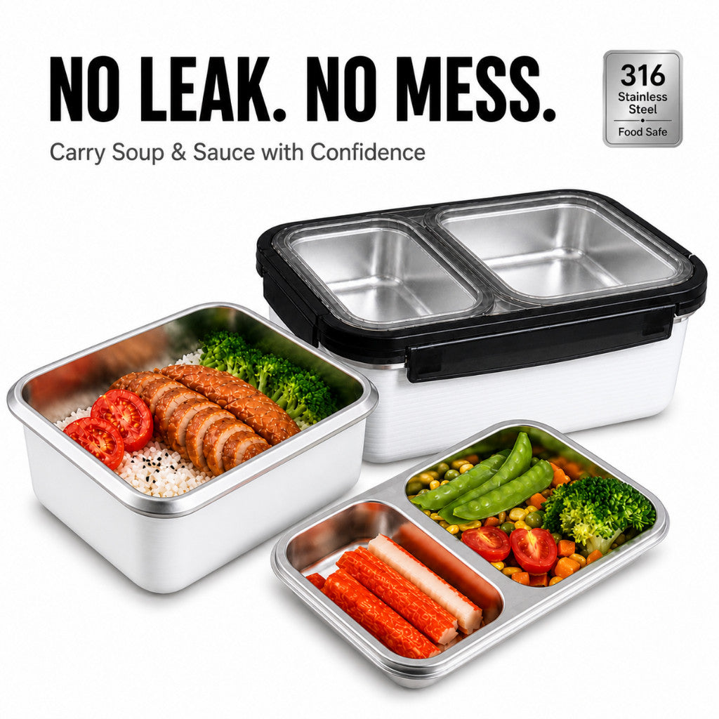 High Quality Lunch Box 316 Stainless Steel - 1600ml Double Deck Bento Box | Reheatable | Leak Proof