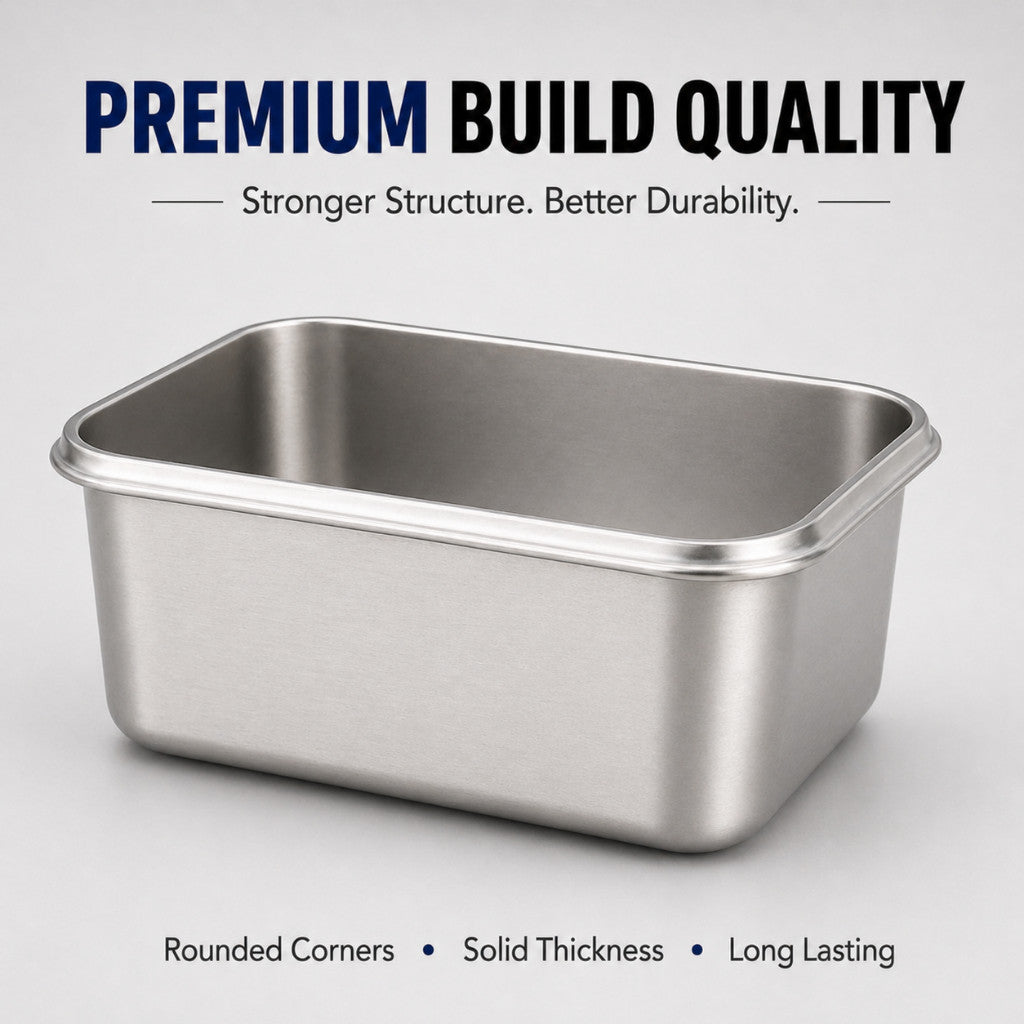 316 Stainless Steel Food Container - Anti-Bacterial Medical Grade Steel, Airtight Clip On Lid