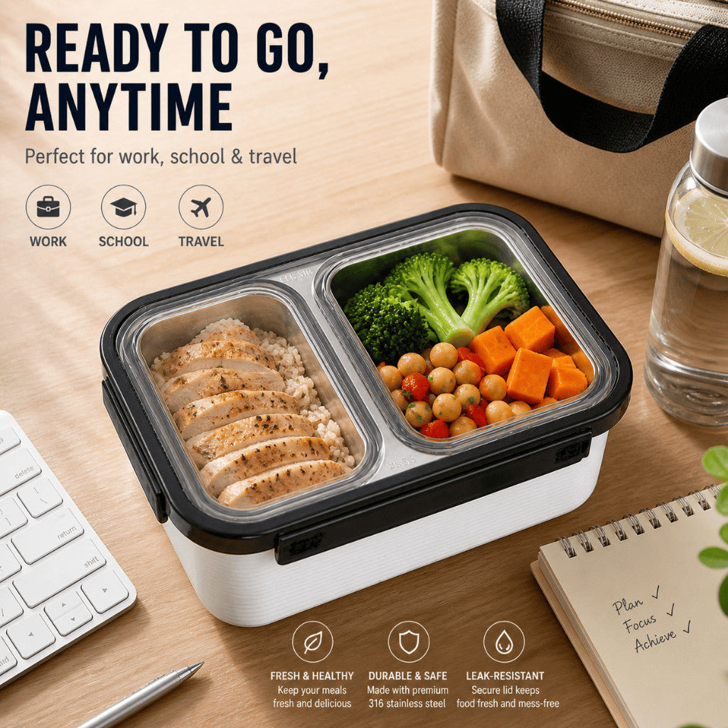 High Quality Lunch Box 316 Stainless Steel - 1600ml Double Deck Bento Box | Reheatable | Leak Proof