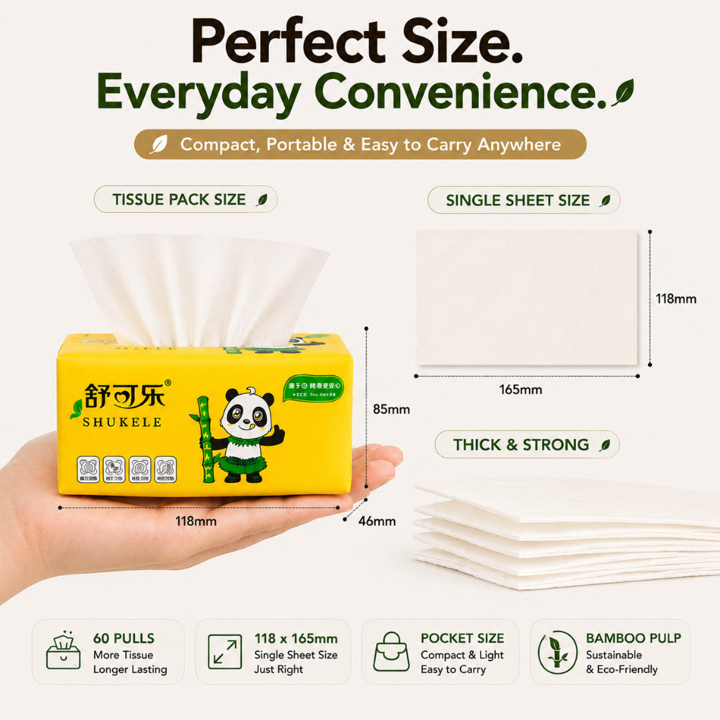Bamboo Tissue - 4-Ply Soft Texture Highly Absorbent Pocket Tissue, Made with Eco Friendly Material