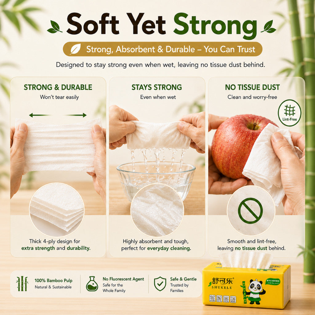 Bamboo Tissue - 4-Ply Soft Texture Highly Absorbent Pocket Tissue, Made with Eco Friendly Material