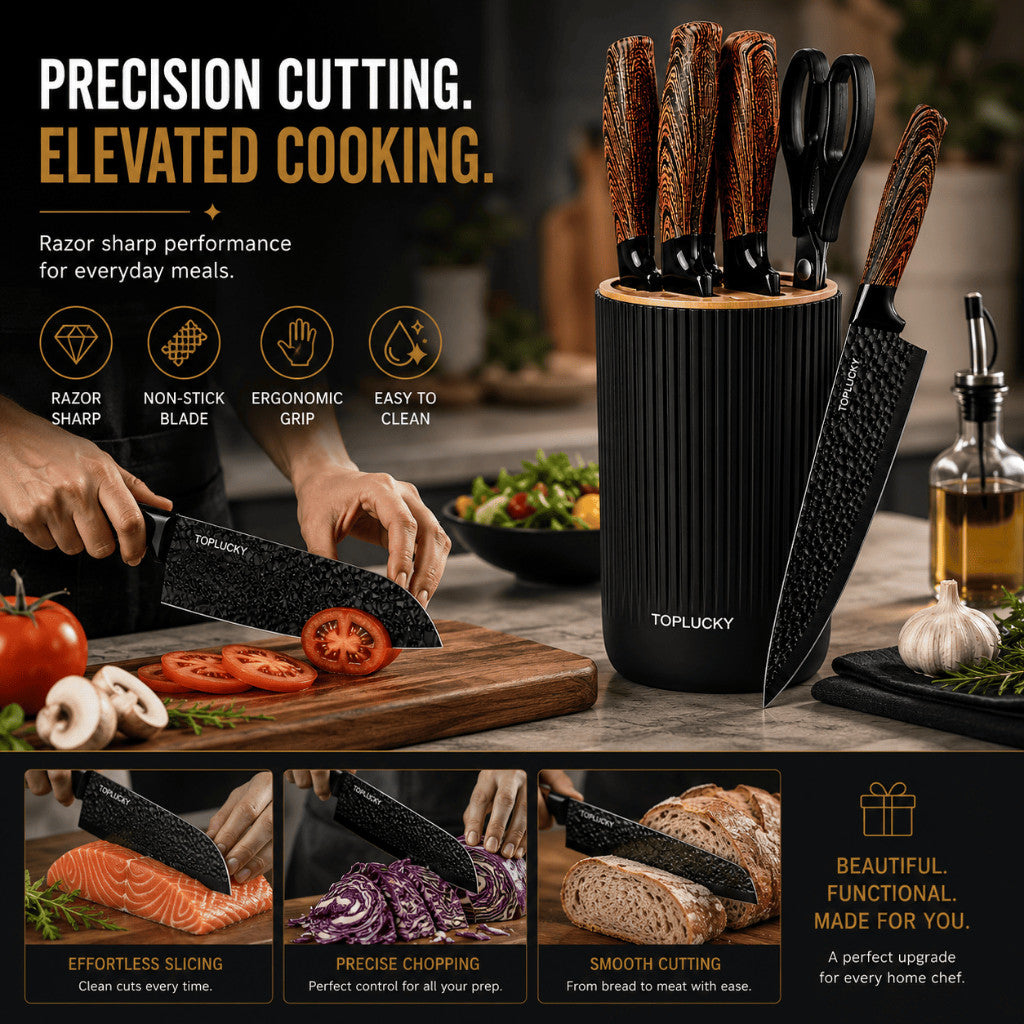 Kitchen Knife Set with Scissors & Peeler
