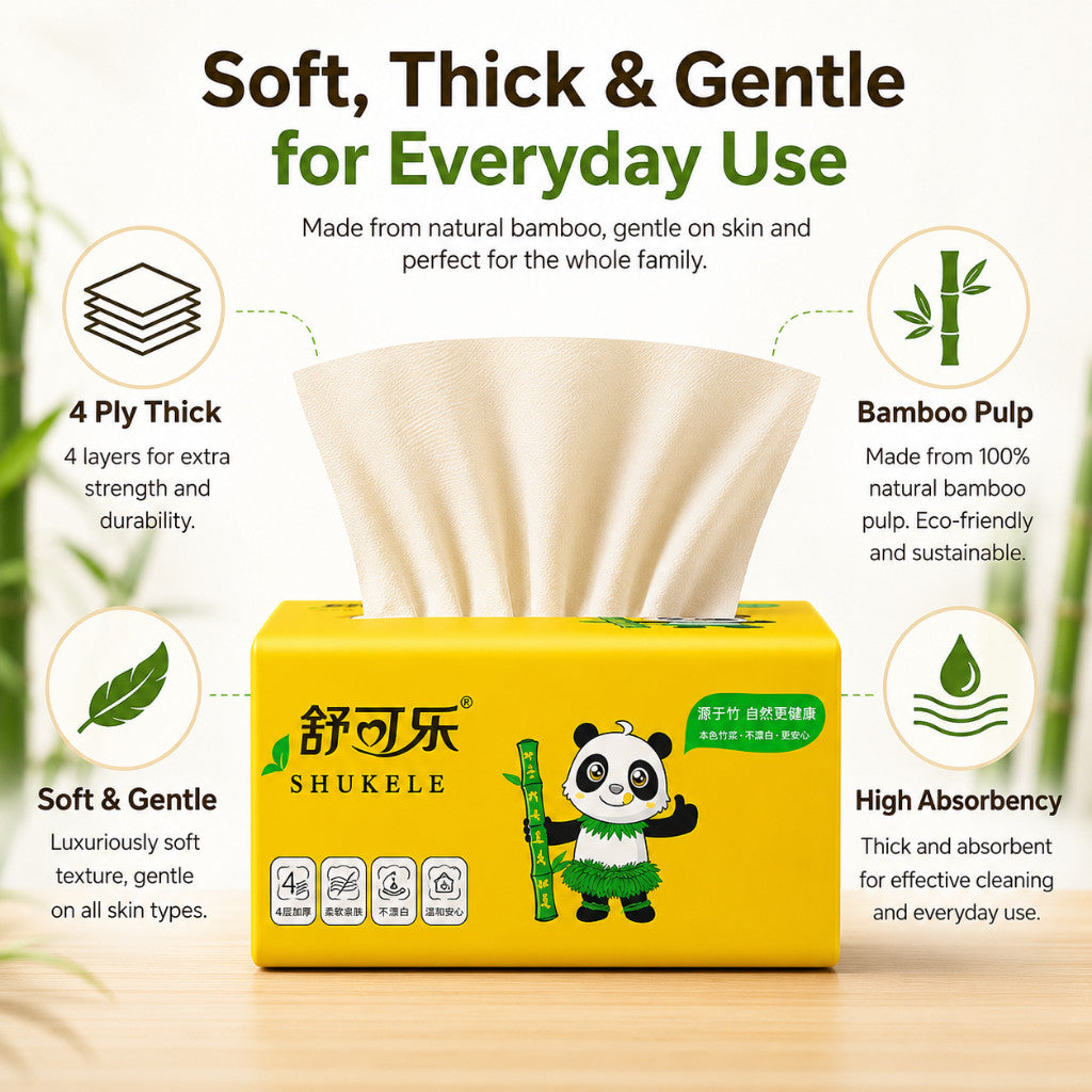 Bamboo Tissue - 4-Ply Soft Texture Highly Absorbent Pocket Tissue, Made with Eco Friendly Material