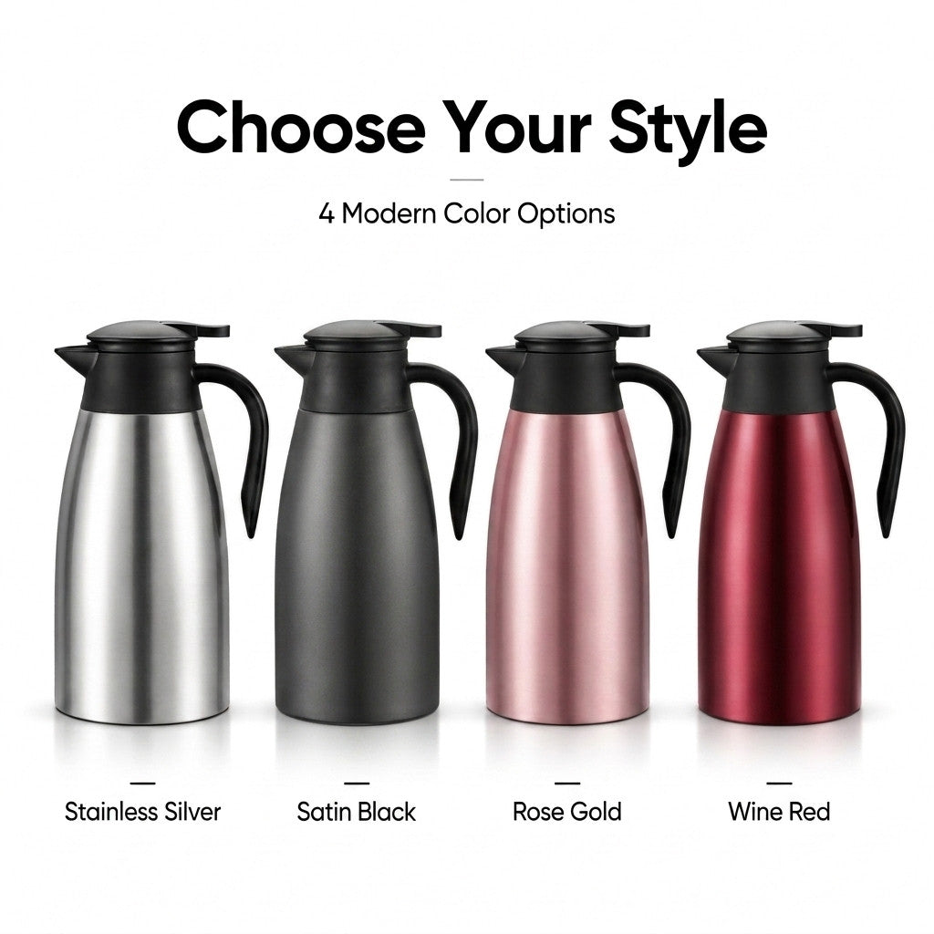 Vacuum Flask Coffee Carafe - Stainless Steel Thermal Pot for Hot Beverage 2 Liter