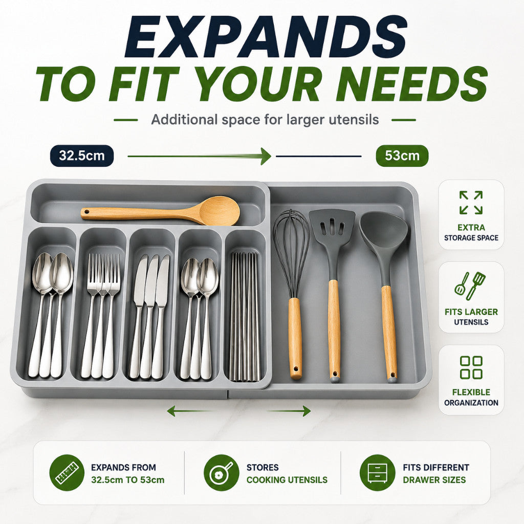 Cutlery Organizer Drawer Tray 5 Compartments | Kitchen Utensil Holder Space Saving Divider Storage