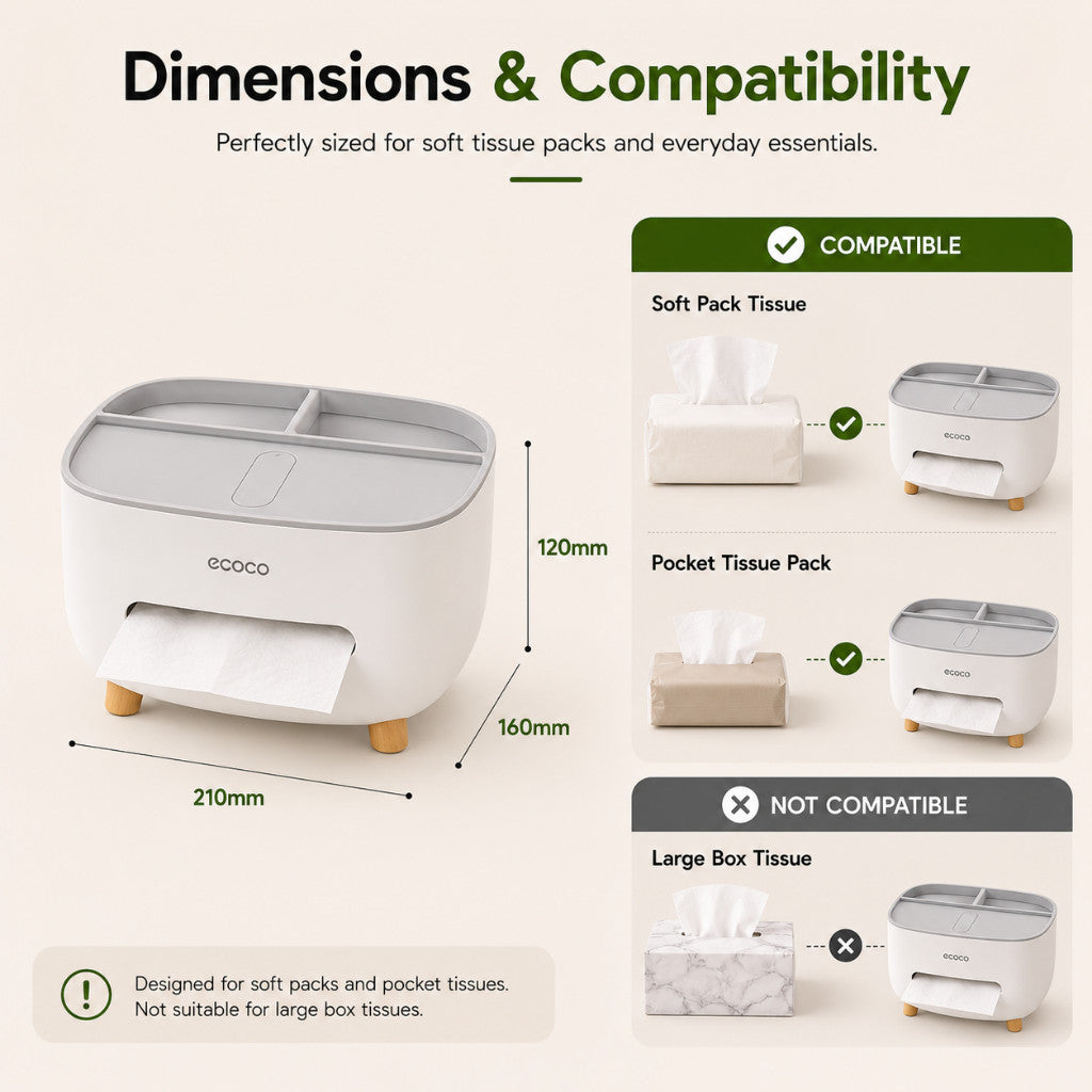 Desktop Organizer Tissue Box Holder Storage Box Phone Stand Includes 2 Tissue Packs