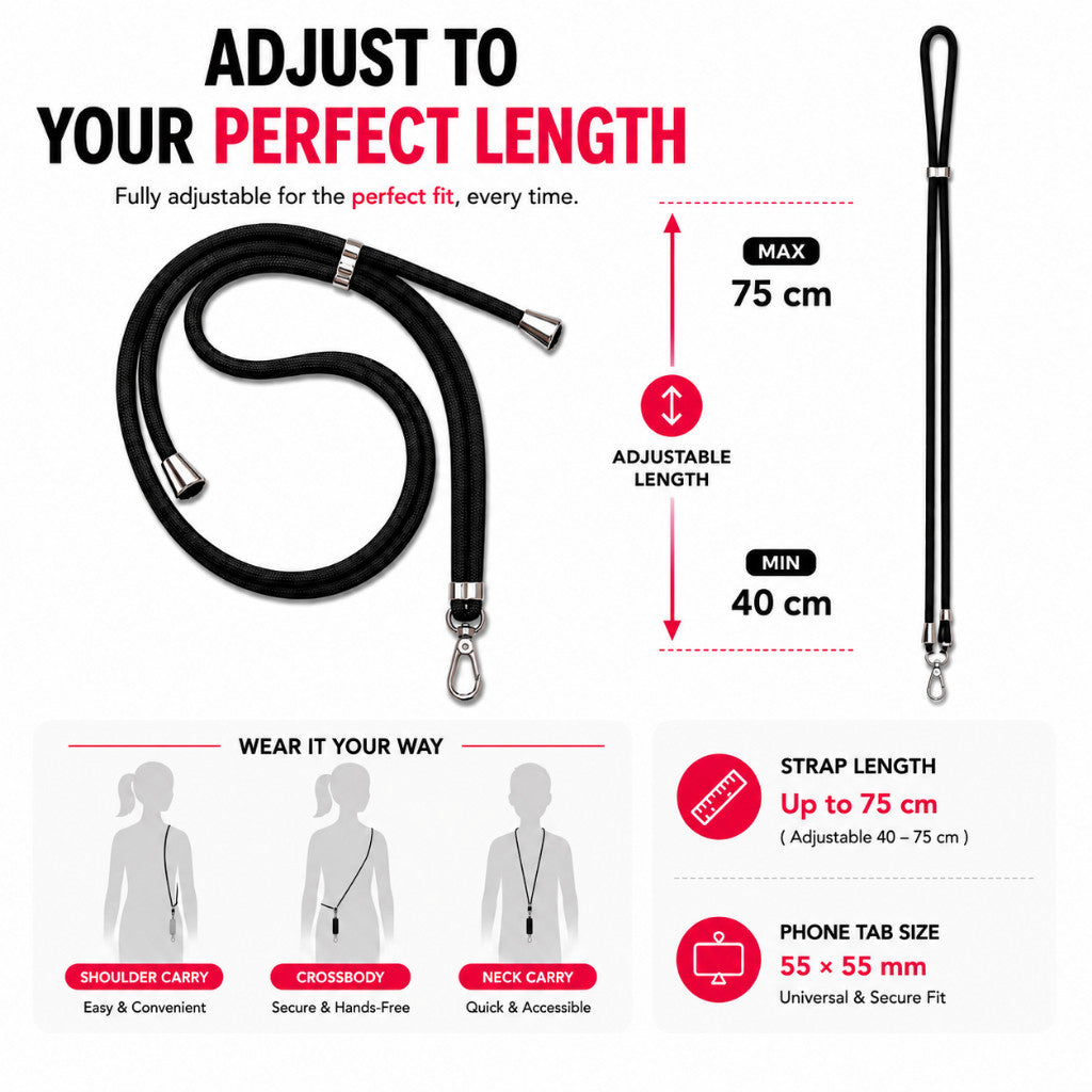 Phone Lanyard Crossbody Strap Adjustable 75cm Universal Phone Strap Hands Free Neck Lanyard with Tab