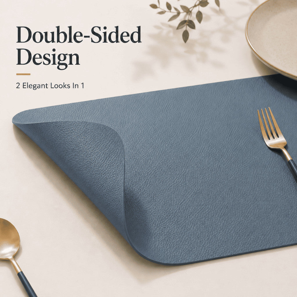 Table Placemat PU Leather Vinyl Reversible Waterproof Heat Resistant Non-Slip Washable Dining Table