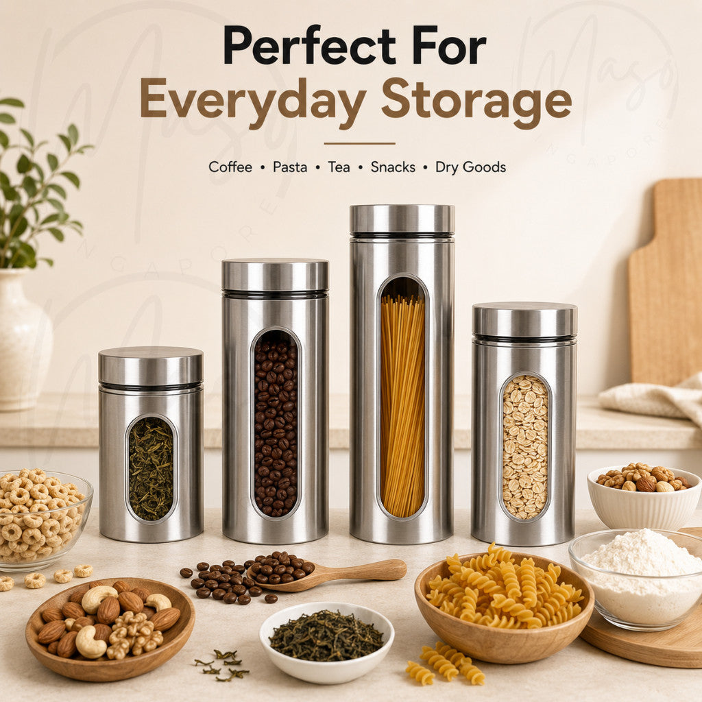 Airtight Food Storage Container – Stainless Steel Outer with Glass Interior Kitchen Canister Jar