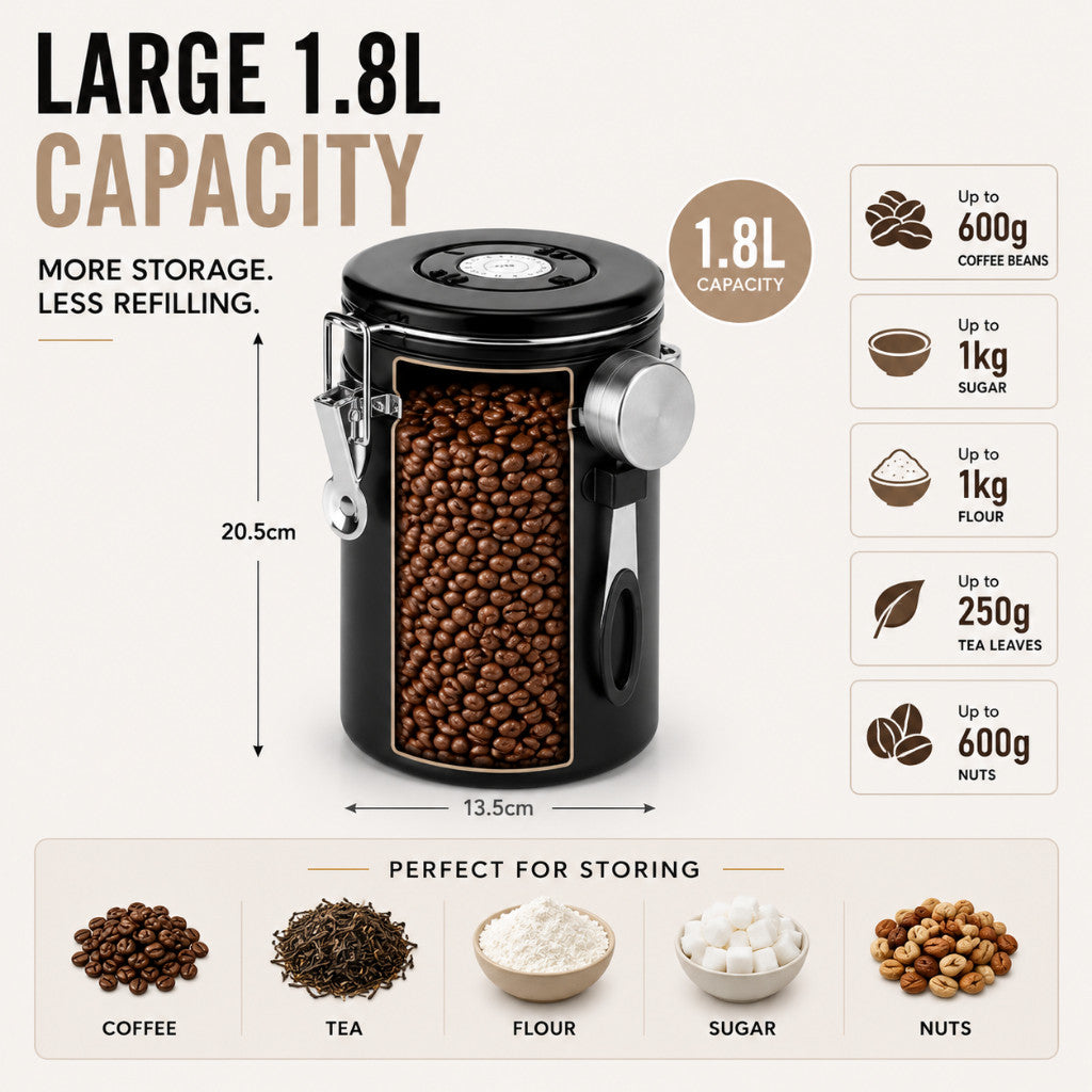 Coffee Beans Container - Airtight Canister Food Storage Container with Date Tracker and Scoop