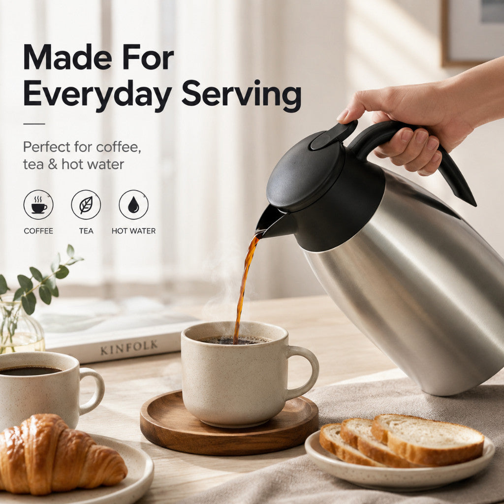 Vacuum Flask Coffee Carafe - Stainless Steel Thermal Pot for Hot Beverage 2 Liter