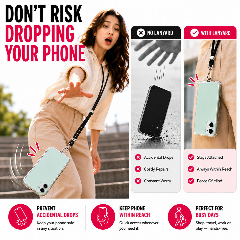 Phone Lanyard Crossbody Strap Adjustable 75cm Universal Phone Strap Hands Free Neck Lanyard with Tab