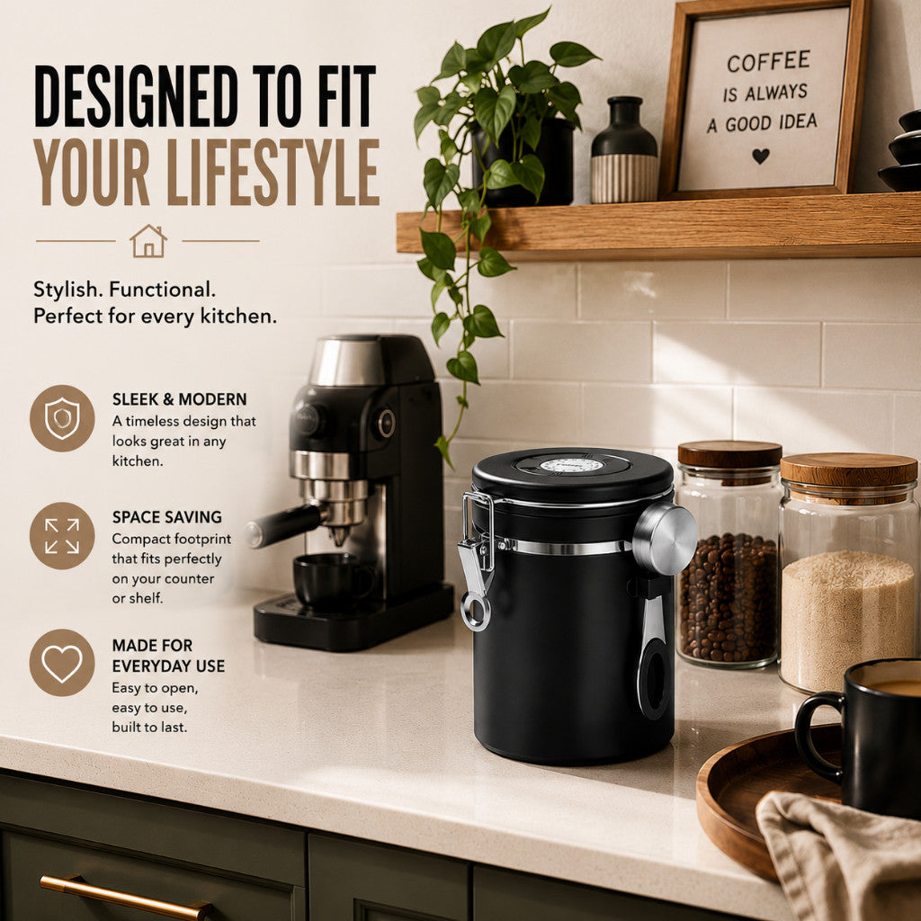 Coffee Beans Container - Airtight Canister Food Storage Container with Date Tracker and Scoop