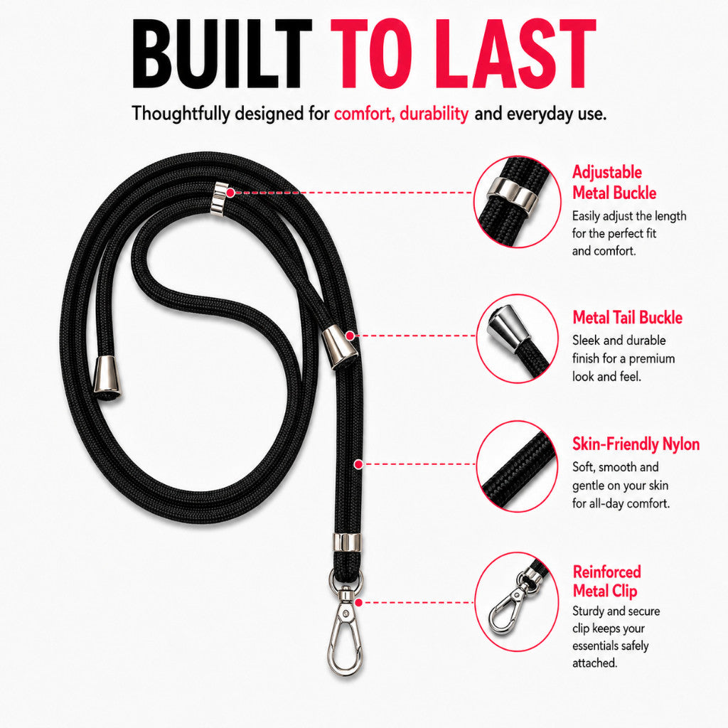 Phone Lanyard Crossbody Strap Adjustable 75cm Universal Phone Strap Hands Free Neck Lanyard with Tab