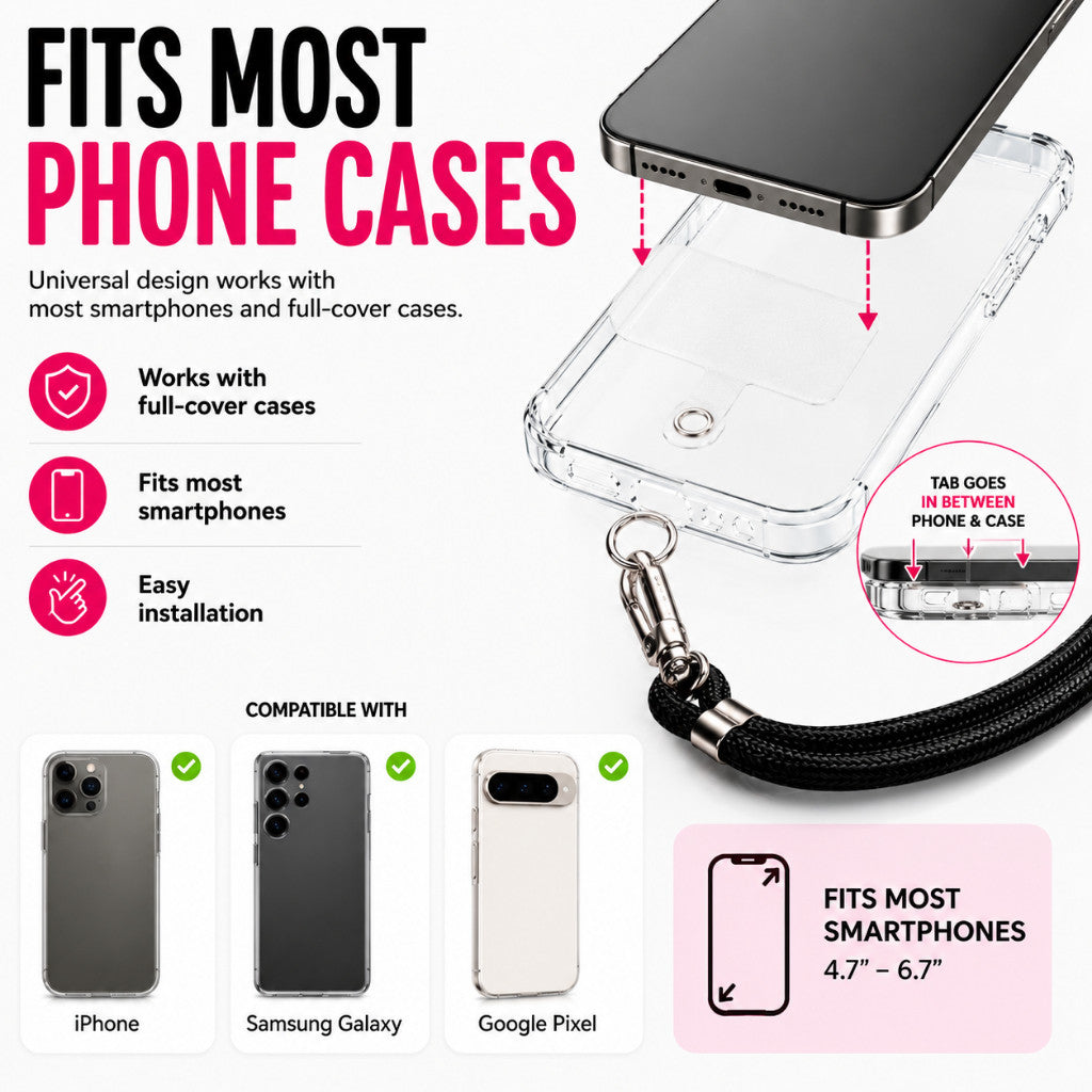 Phone Lanyard Crossbody Strap Adjustable 75cm Universal Phone Strap Hands Free Neck Lanyard with Tab