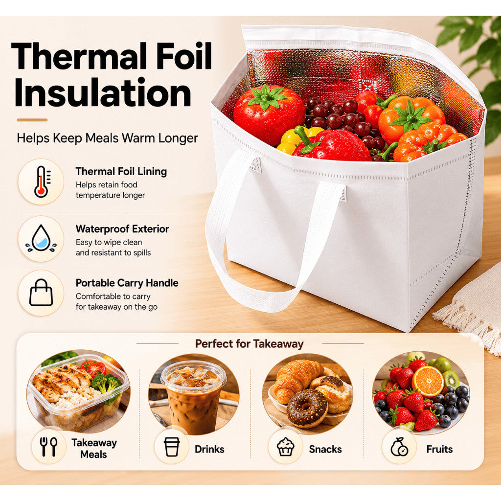 Thermal Insulated Takeaway Bag Reusable Lunch Bag Food Delivery Cooler Bag Hot Cold Food Tote