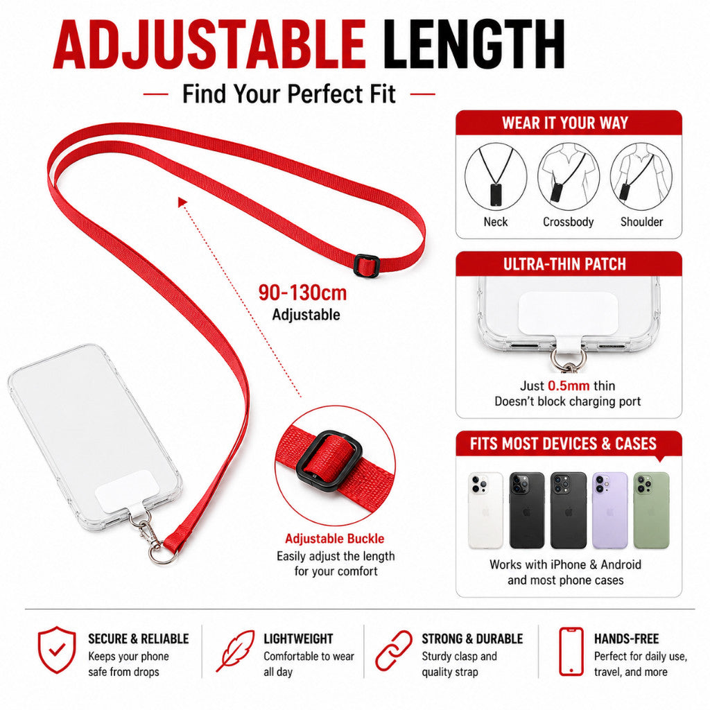 Phone Lanyard Strap Adjustable Mobile Phone Neck Strap Crossbody Anti Drop Universal Fit