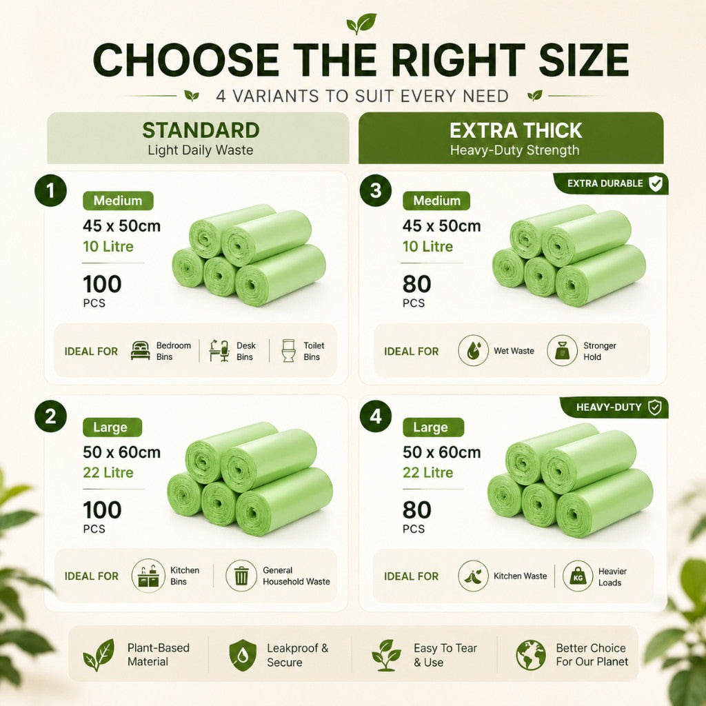 Biodegradable Trash Bag - Garbage Bags Household Compostable Bags Rubbish Bags 2 Sizes