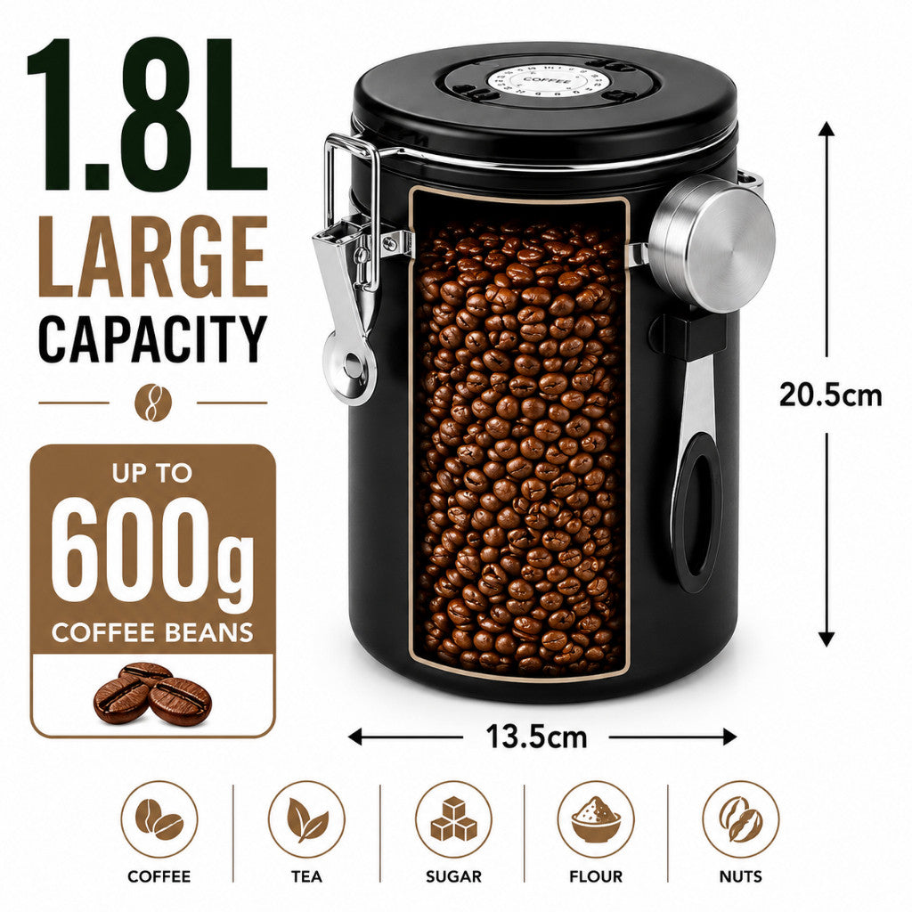 Coffee Beans Container - Airtight Canister Food Storage Container with Date Tracker and Scoop