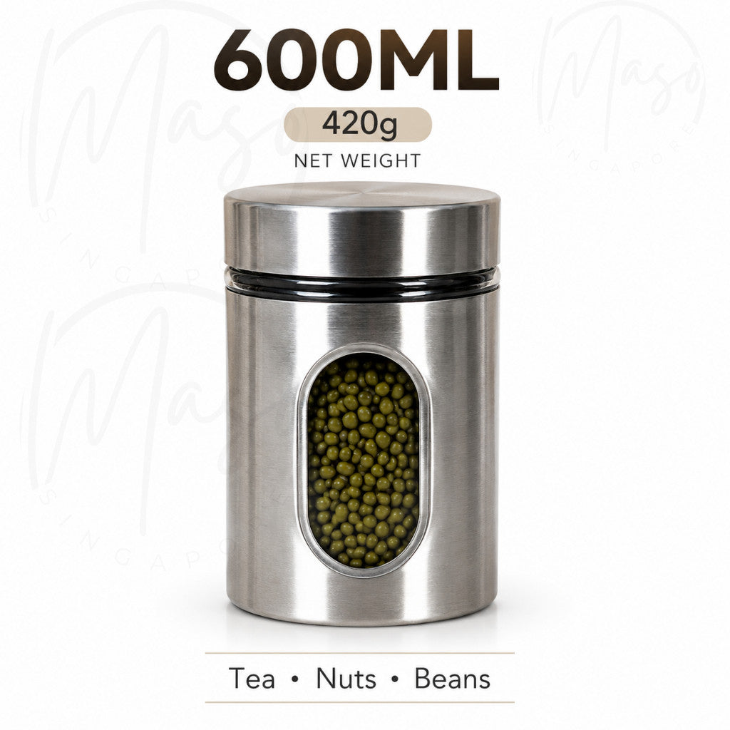 Airtight Food Storage Container – Stainless Steel Outer with Glass Interior Kitchen Canister Jar