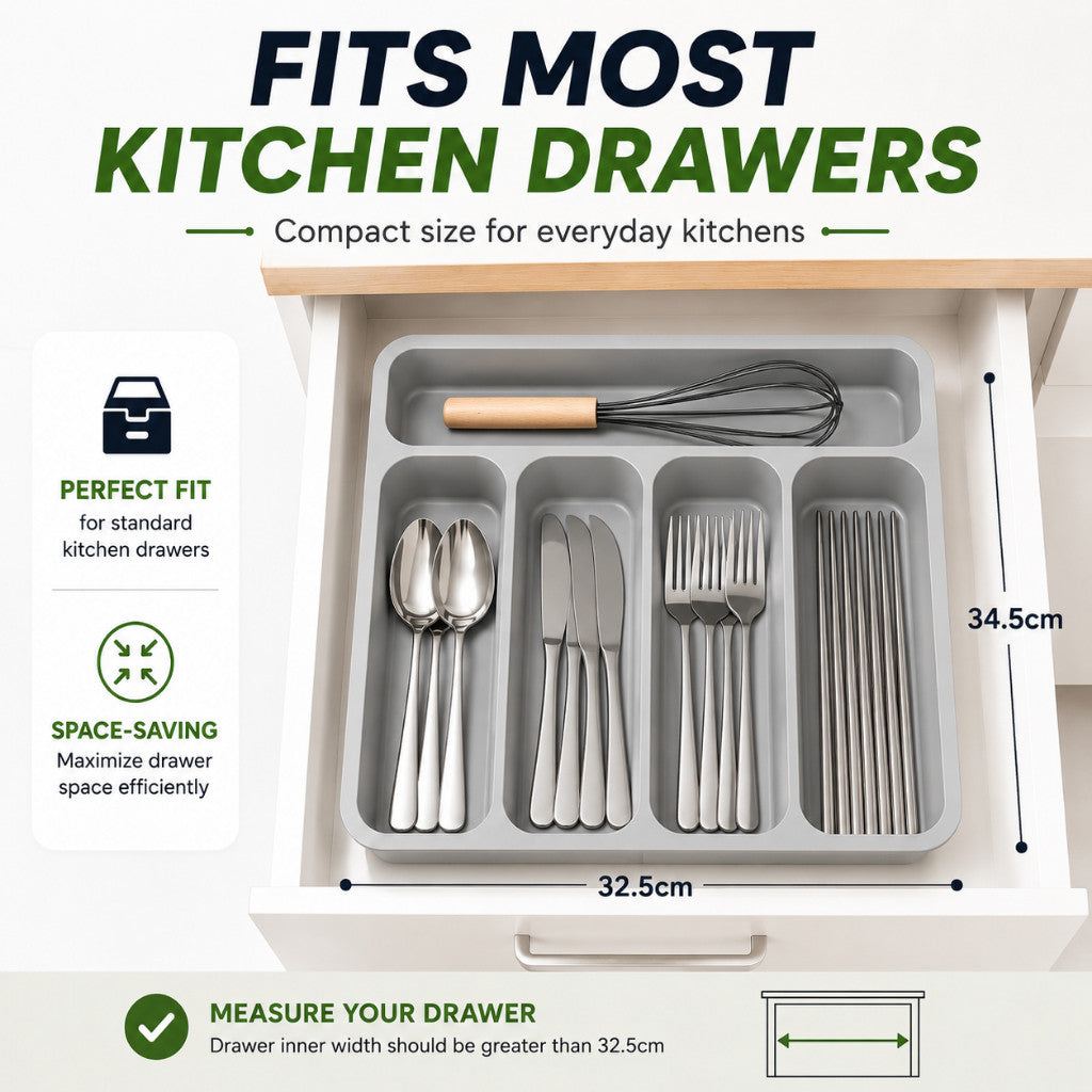 Cutlery Organizer Drawer Tray 5 Compartments | Kitchen Utensil Holder Space Saving Divider Storage