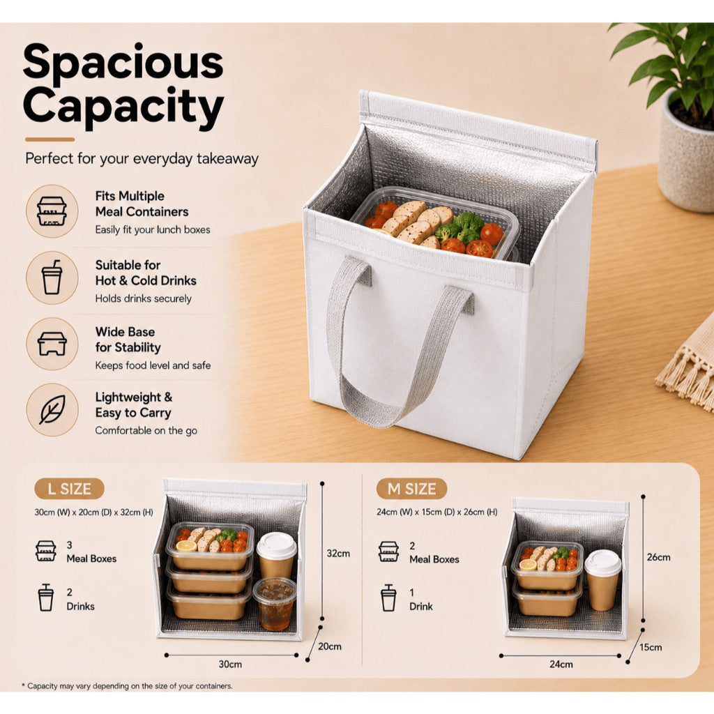 Thermal Insulated Takeaway Bag Reusable Lunch Bag Food Delivery Cooler Bag Hot Cold Food Tote