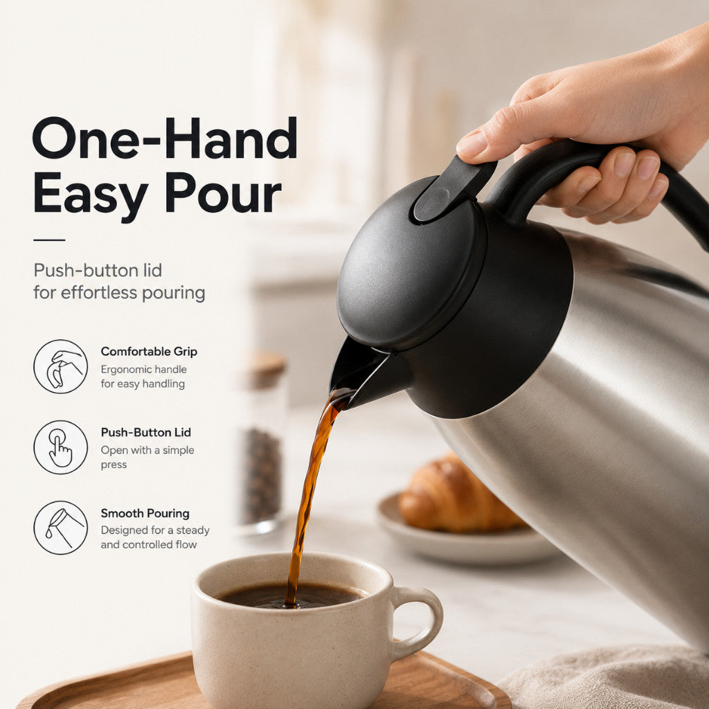 Vacuum Flask Coffee Carafe - Stainless Steel Thermal Pot for Hot Beverage 2 Liter
