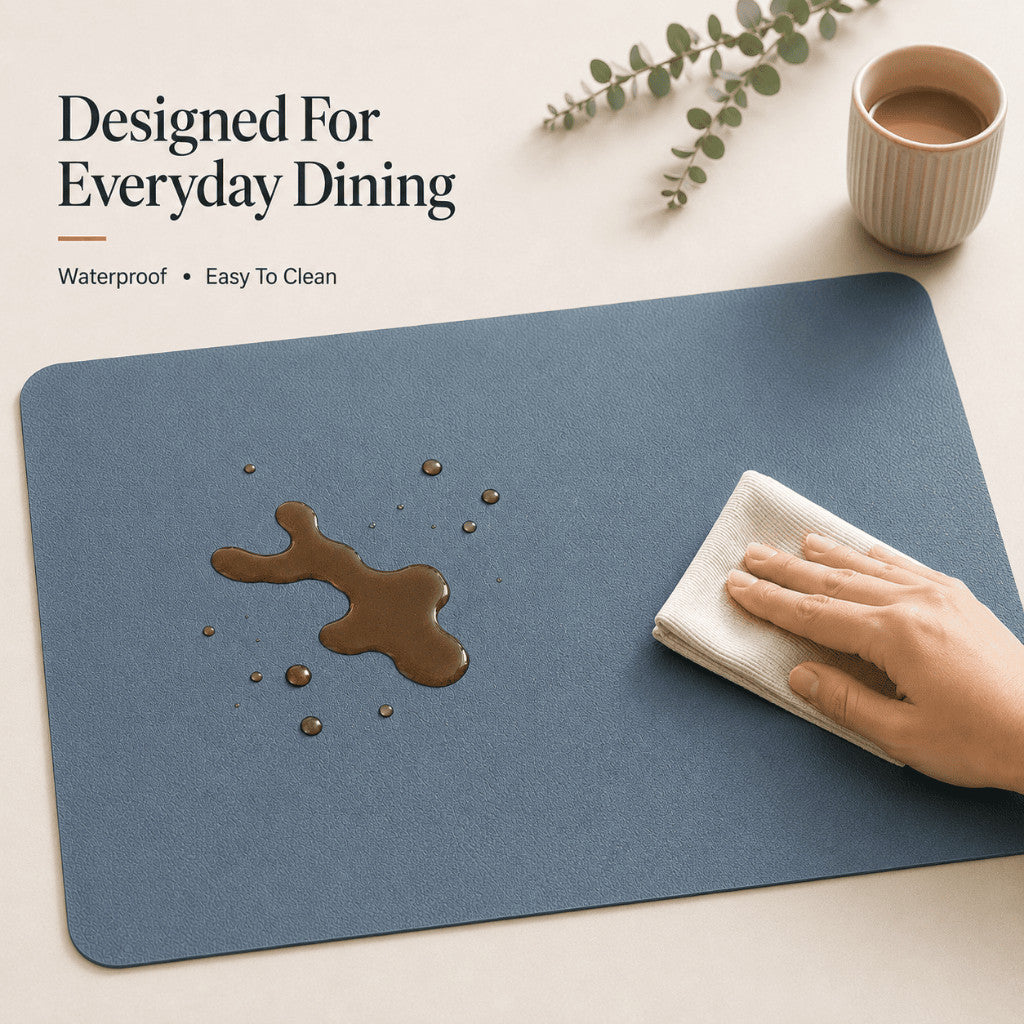 Table Placemat PU Leather Vinyl Reversible Waterproof Heat Resistant Non-Slip Washable Dining Table
