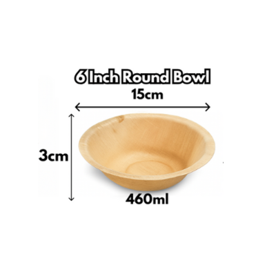 6inch Palm Leaf Round Bowl – Eco-Friendly Disposable Serving Bowl (460ml, 20 pcs)